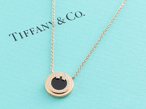 Tiffany & Co. (ティファニー) K18PG ネックレス ダイヤモンド＆ブラックオニキス サークル ペンダント  